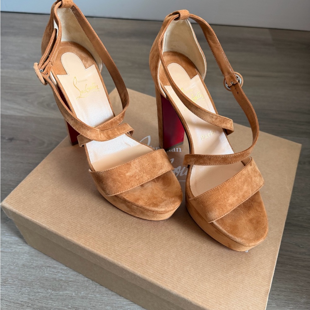 Christian Louboutin Tan Suede Platform Heels
